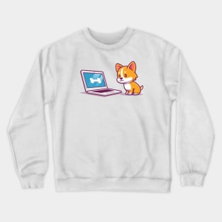 Cute Dog With Laptop Crewneck Sweatshirt